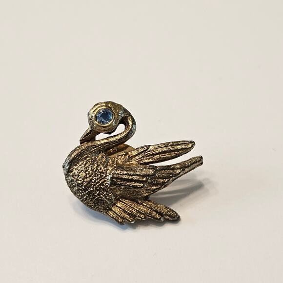 Vintage Bird Pair: Gold Toned Swan with Green Eye and Pheasant in Flight - Picture 15 of 16